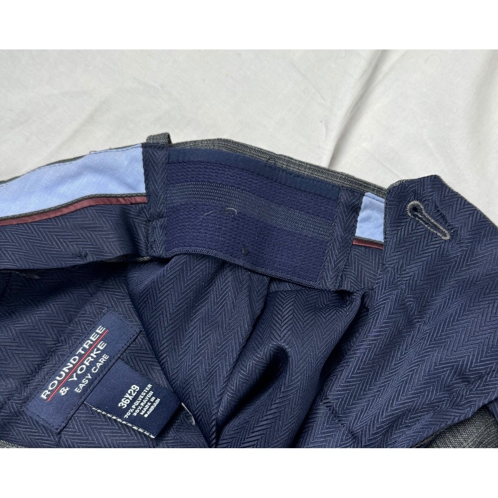Roundtree & Yorke Mens 36x29 Charcoal Gray Check Plaid Pleated Dress Pants - Picture 9 of 16